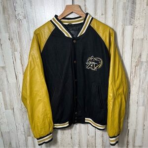 Vintage 90s Steve & Barry's Army Faux Leather Bomber Varsity‎ Jacket Mens Medium